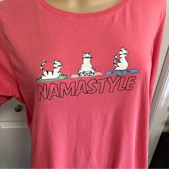 Cats doing Yoga Pajamas pink cotton sleepshirt - Picture 2 of 8